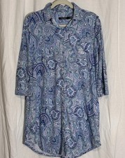 Lauren Ralph Lauren Sleepshirt Womens S Blue Knit Embroidered Button Sleepwear