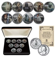 STAR WARS Genuine 1977 Washington Quarter 9-Coin Set w/BOX - OFFICIALLY LICENSED