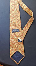 Vintage Burberrys of London Silk Tie Gold Red Paisley Geometric Pattern