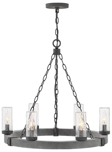 Hinkley Sawyer 24" Wide Aged Zinc Wagon Wheel Outdoor Chandelier - Picture 2 of 6