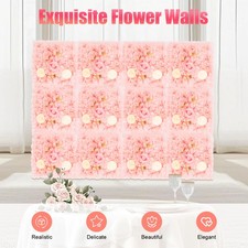 3D Flower Wall Panel-12pcs Artificial Flower Wall Background Silk Rose Wedding