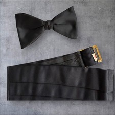 Adjustable Pleated Mr. Formal Med. Black Cumberbund, With Added Clip On Bow Tie