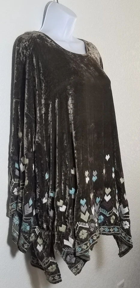 TOP ANDADOR FEMININO DUPLO D RANCHWEAR VELUDO CHUVA ~ BOHO ~ NOVO sem TAGS ~ CHICÓRIA - Imagem 2 de 4