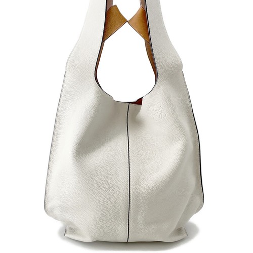 Loewe Color Block Hobo Leather 321.12BT22 Tote Ivory / Brown Unisex Bag #TZB1426