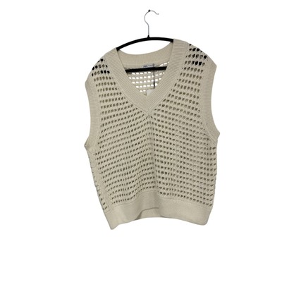 Zara Mens Cutwork Sweater Vest Size M Ivory Open Knit Crochet 1023
