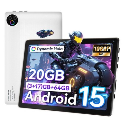 10 Zoll Android 15, 20(3+17)GB+64GB LCD HD WiFi 6 Tablet Doppelkamera Bluetooth