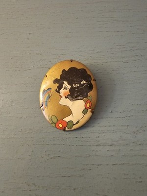 Vintage 1920's ArtDeco FlapperGirl Handpainted Brooch On Copper-Good