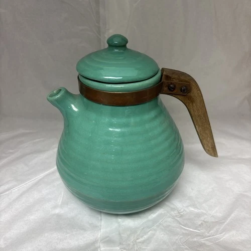 Vintage  Bauer Pottery  Ring ware Coffee Tea Pot Wood Handle