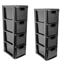 4 Tier Medium Black Set Of 2 Plastic Rattan Drawers Files Cosmetic Storage Box