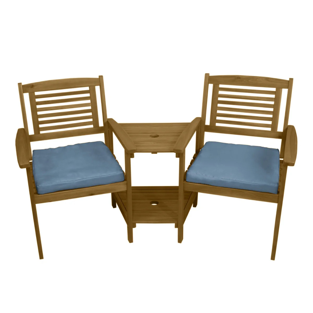 Banc de Jardin en Bois d'Acacia de Table à Thé pour 2 Personnes avec Coussins