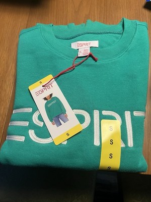 Esprit Women's Crewneck Pullover Sweatshirt Embroidered Logo Green S
