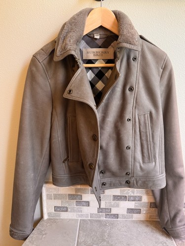 Burberry Brit Lamb Suede Shearling Double Breasted Jacket US 0/2, UK 4
