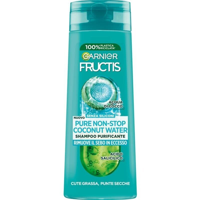 GARNIER FRUCTIS SHAMPOO 250 ML PURE NON-STOP COCONUT WATER RIMUOVE IL SEBO IN EC