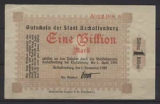 [24147] - Emergency money Aschaffenburg, 1 Billion Mark, 01.11.1923, Keller 153n, used