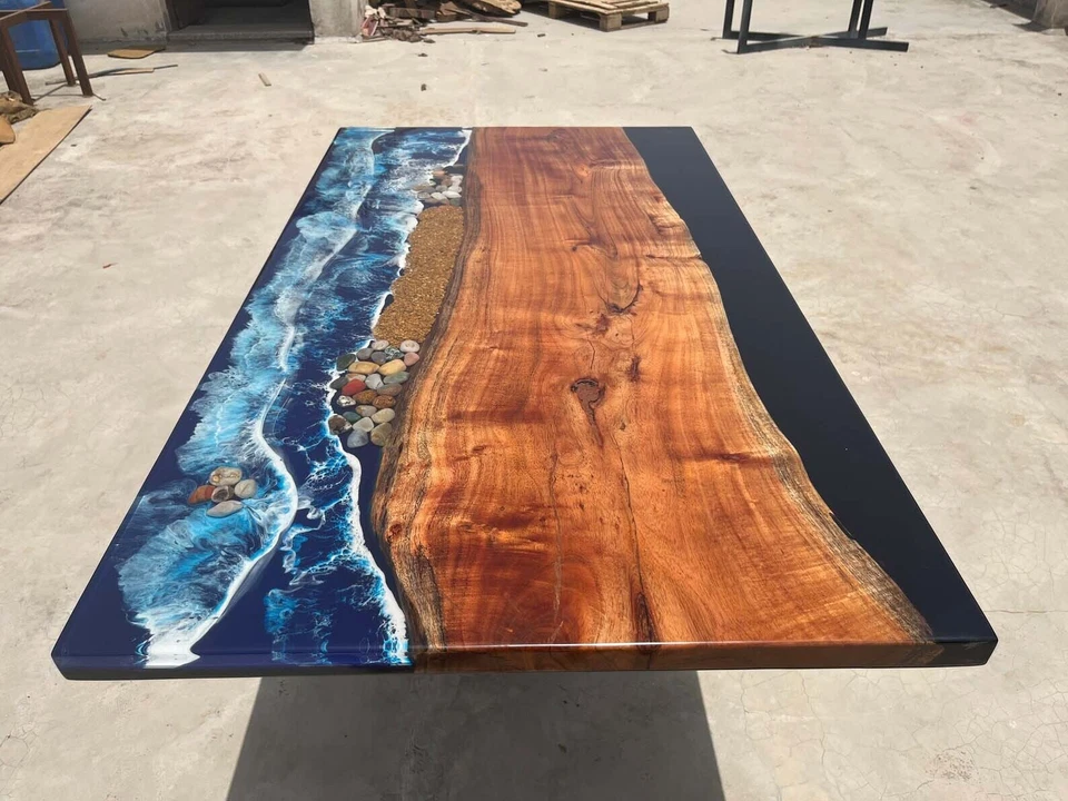 Ocean Wave Epoxy Resin Dining Table Top Modern Arts Furniture Home & Garden Deco - Image 3 of 4