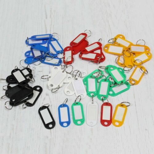 Plastic Key Ring Tags for Name Keys Luggage ID Label Fobs in 8 Coloured Options - Afbeelding 1 van 7