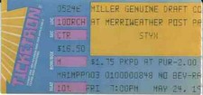 5/24/1991 STYX CONCERT TICKET STUB 13th Row Merriweather Post Pavillion Rare