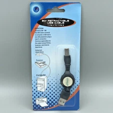 E Tech 30" Retractable USB Cable Type A to Type B Black New in Packaging