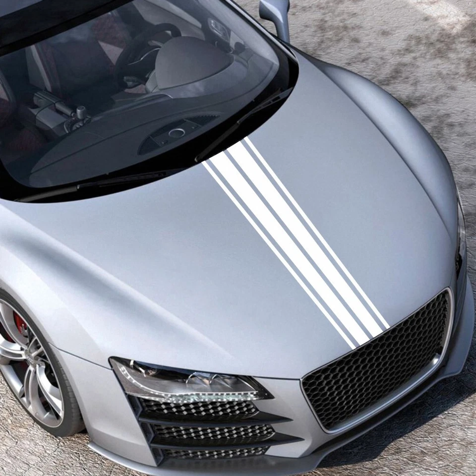 Calcomanía de tira larga de deportes de carreras pegatina para capó de coche divertido hágalo usted mismo decoración accesorio blanco Foto 4 de 4