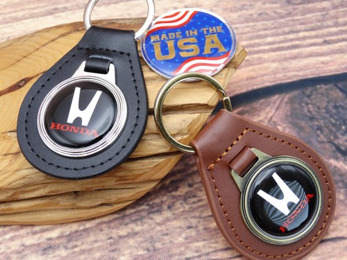 NEW RARE VINTAGE 1970s BLACK HONDA RACING CAR Leather Key Chain Ring Fob NOS - Foto 2 di 7