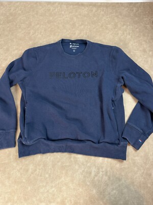 Peloton x Fourlaps Mens Zip Pockets Crewneck Long Sleeve Pullover Blue Sweater L