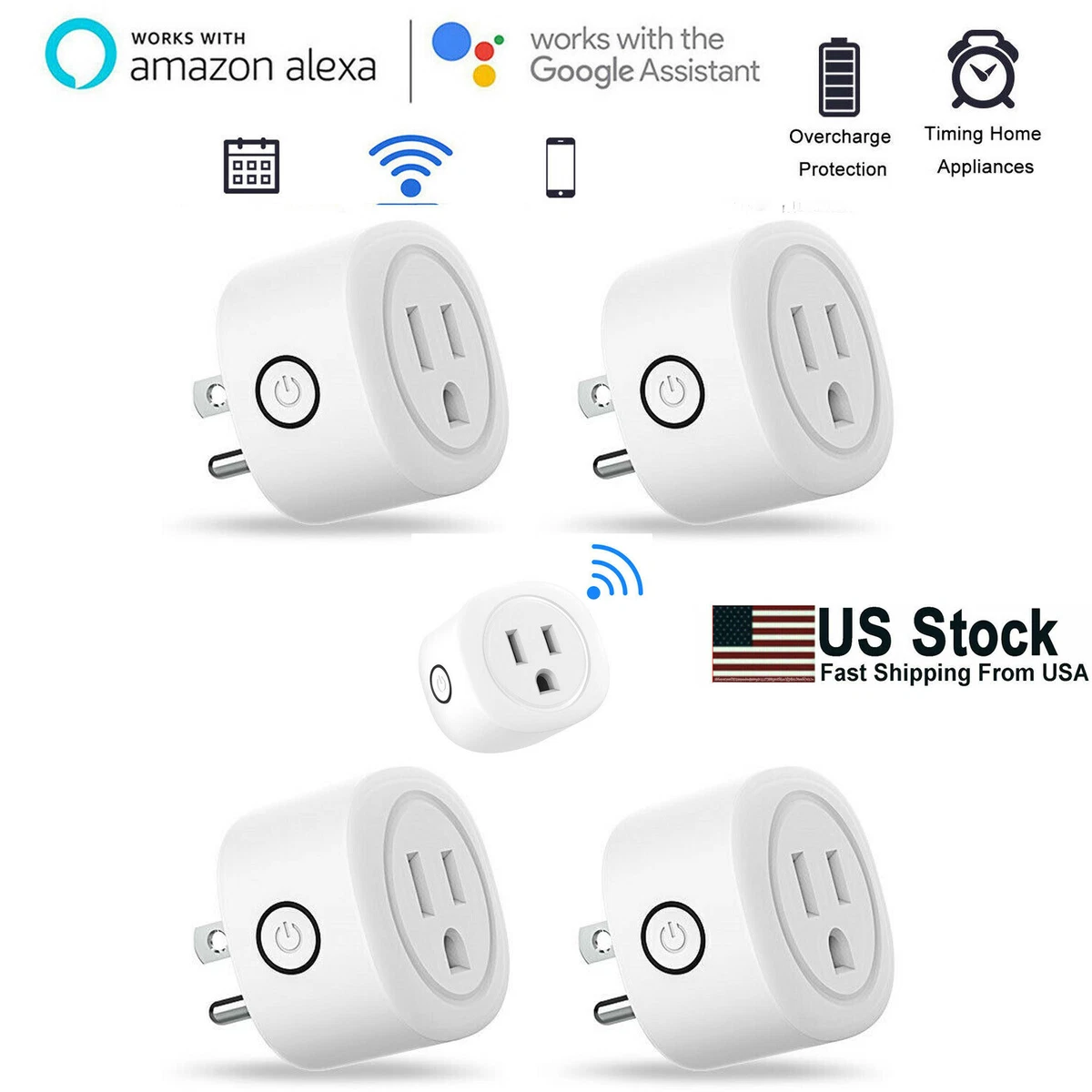 2/3/4Pack Smart Plug Wifi Switch Socket Outlet Work with Alexa Google  Assistant