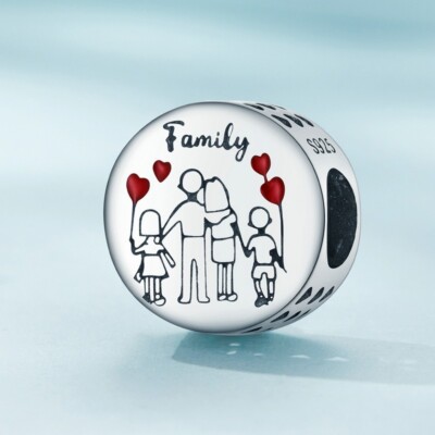 Charm Amour De Famille En Argent 925 - Les Folies, Modèle Pando, Zirconia Cubes Rose