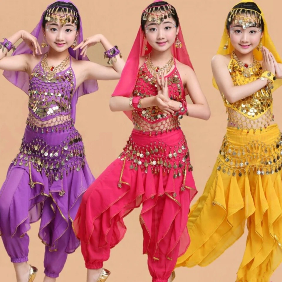 Girls Belly Dance Chiffon Costume Kids Festival Bollywood Fancy Costume - Image 3 of 3