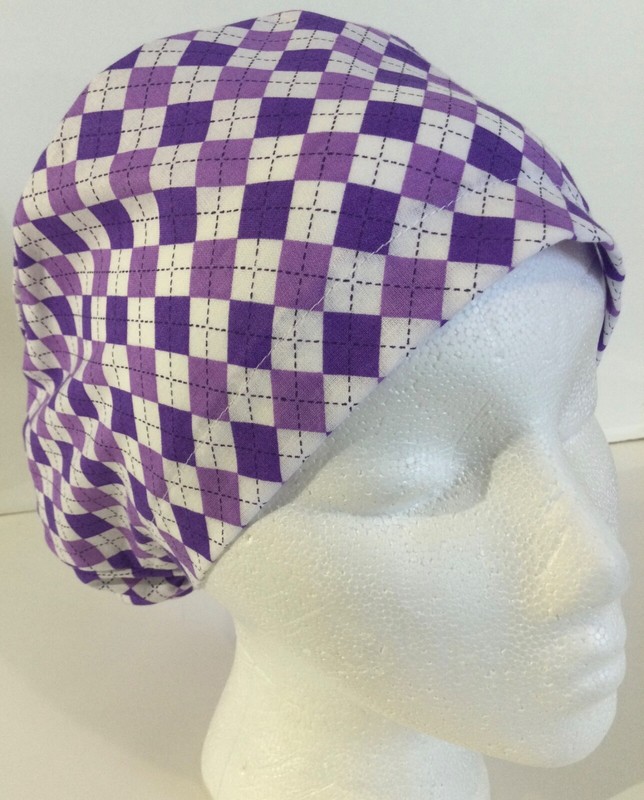 Purple Argyle Medical Slim Lid Scrub Cap Surgery Chef Dental Veterinarian Hat