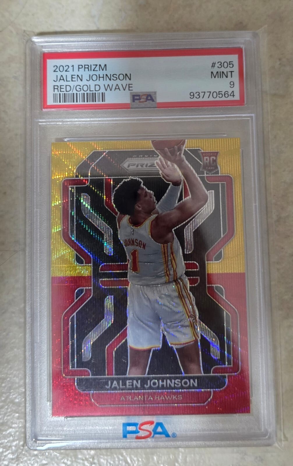 #305 2021 PSA 9 Panini Prizm Jalen Johnson RC Red & Gold Wave