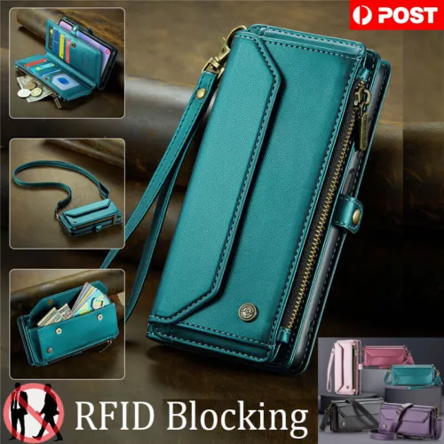 For iPhone 16 15 14 13 12 Pro Max Plus Case Wallet Leather ZIP Bag Strap Cover - Picture 1 of 84