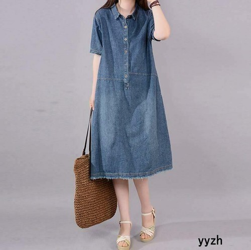 Women's Denim Shirt Dress Short Sleeve 