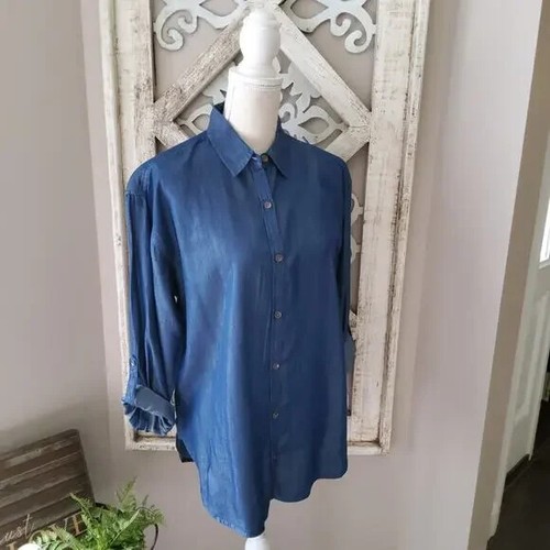 Gloria Vanderbilt Women's Amanda Roll Tab Sleeve Collar Button Down Shirt Top - Picture 2 of 11
