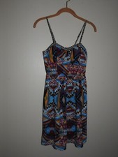 Boho Aztec Dress Flare Sleeveless Xhilaration Smocked Padded w/side Pockets S