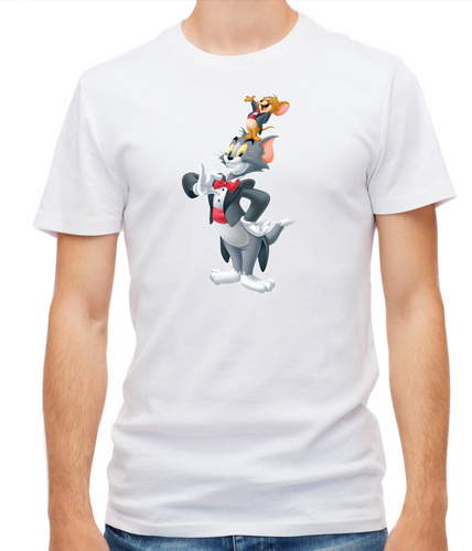 T-shirt uomo personaggio Tom and Jerry Disney bianco/nero maniche corte G013 - Foto 5 di 5