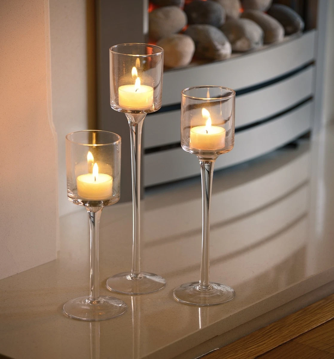 Set of 3 Elegant Tea Light Glass Candle Holders Wedding Table Centrepiece