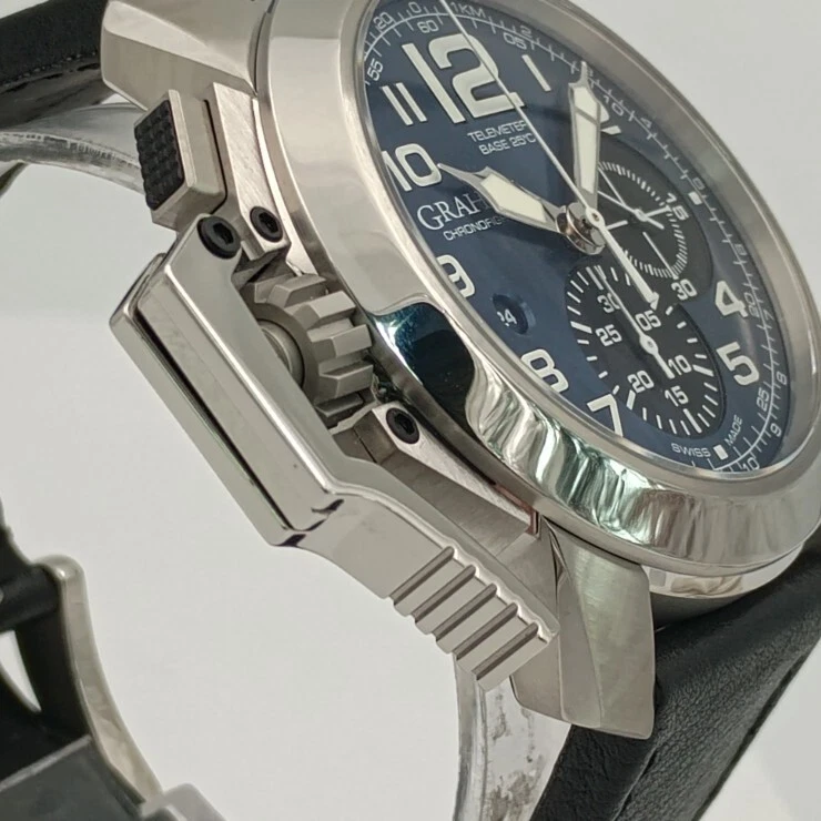 Reloj GRAHAM Chronofighter Gran Tamaño 2CCAS.U01A Plateado Azul Esfera SS Para hombres Fecha Foto 4 de 4