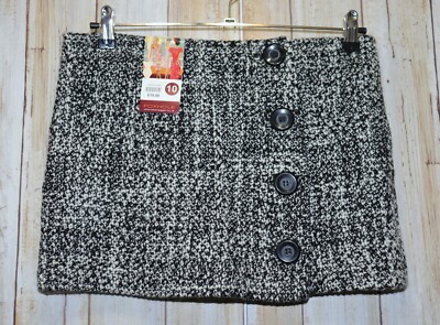 Womens Black White Foxhole Wool Blend Mini Skirt Size 10 NEW NWT