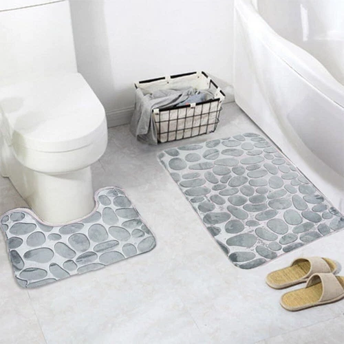 Ensemble de 2 tapis de bain antidérapants doux tapis de porte de salle de bain piédestal de toilette tapis de douche - Photo 10/14