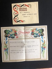 1951 Bushey Greetings Telgram birth of child Marsella with envelope