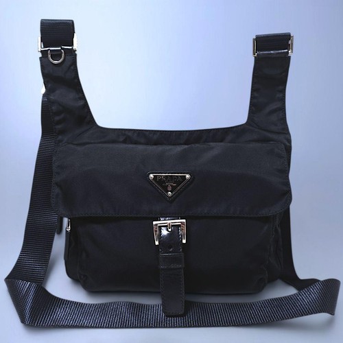 PRADA Black Nylon Leather Shoulder Bag Crossbody Authentic Stylish Unused