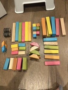Tegu Magnetic Wooden Blocks Set of 80 Pieces with 8 Wheels Ages 3 and Up