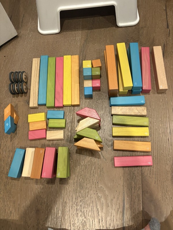 Tegu Magnetic Wooden Blocks Set of 80 Pieces with 8 Wheels Ages 3 and Up