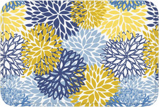 Blue Yellow  Navy Chrysanthemum Flowers Bath Mat Non-Slip Soft Microfiber 24x16