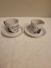 VINTAGE SET OF ROMANA SAMBUCA ESPRESSO COFFEE MUGS W/PLATES MADE IN ITALY MINT