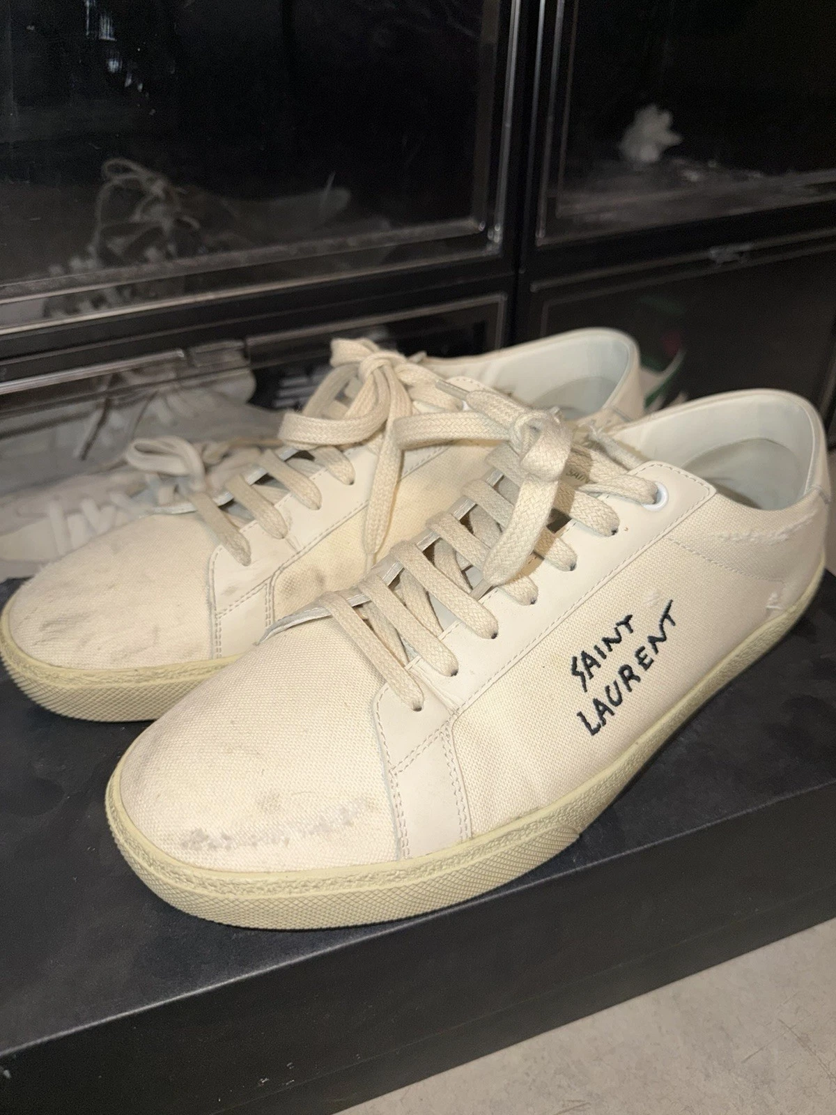 Saint Laurent — Saint Laurent Canvas Embroidered Lace Up Sneaker White Men's US 10