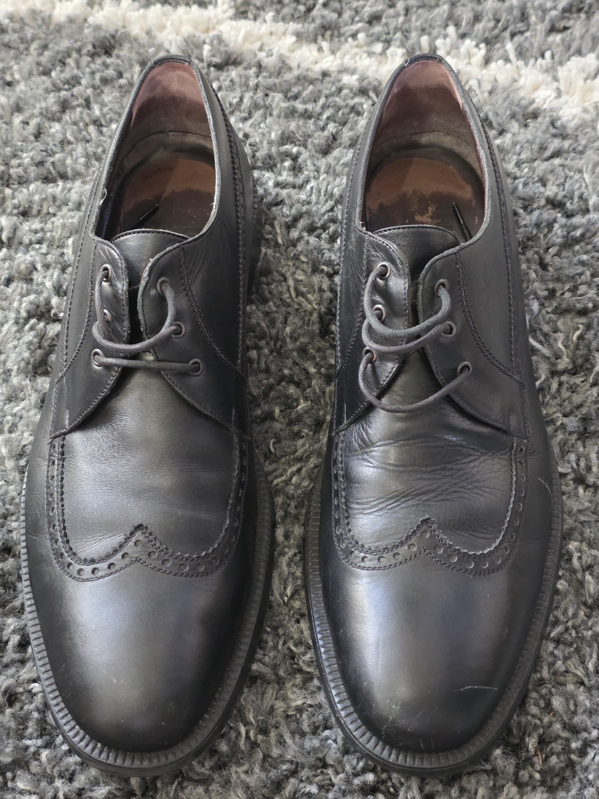 A. TESTONI Solid Black Leather Oxford Wingtip Dre… - image 4