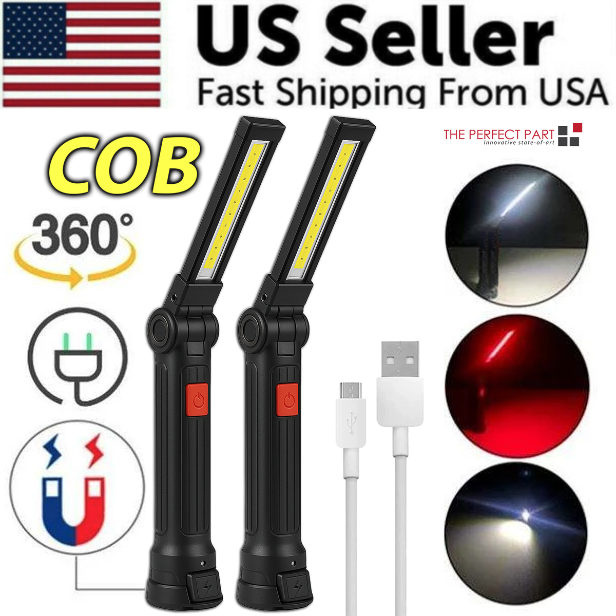 aluminum rechargable mechanic led flashlight Rechargeable LED COB Work Light Mechanic Flashlight Lamp Magnetic Base  Bright