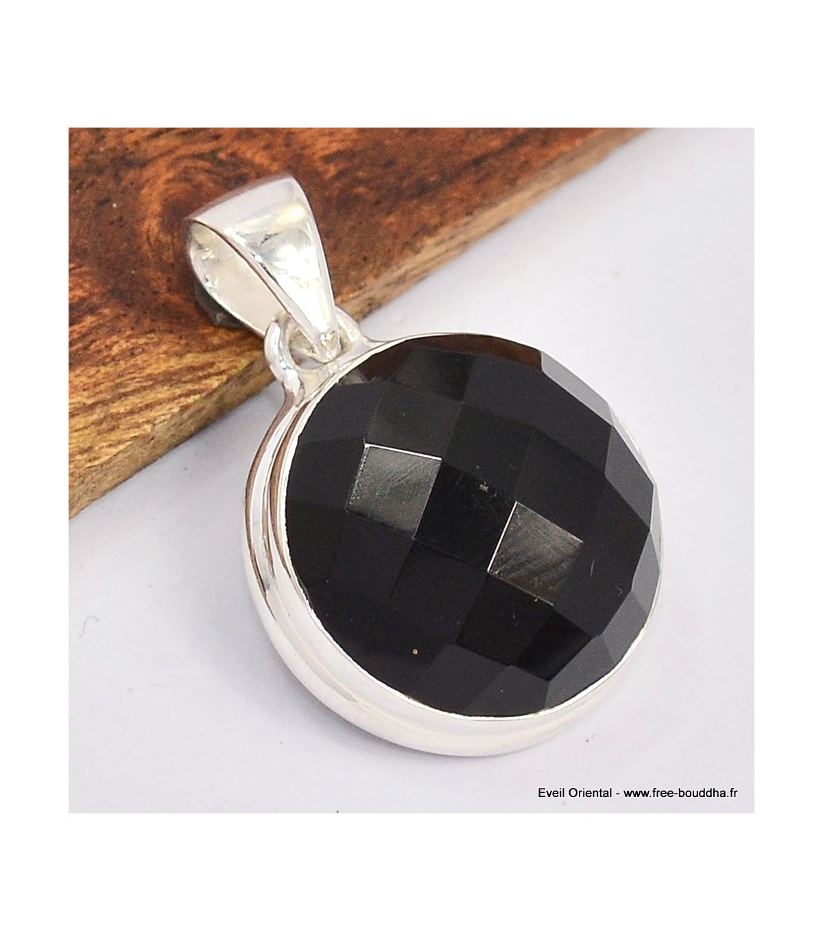 Pendentif rond Onyx noir facetté SK35 idée cadeau anniversaire
