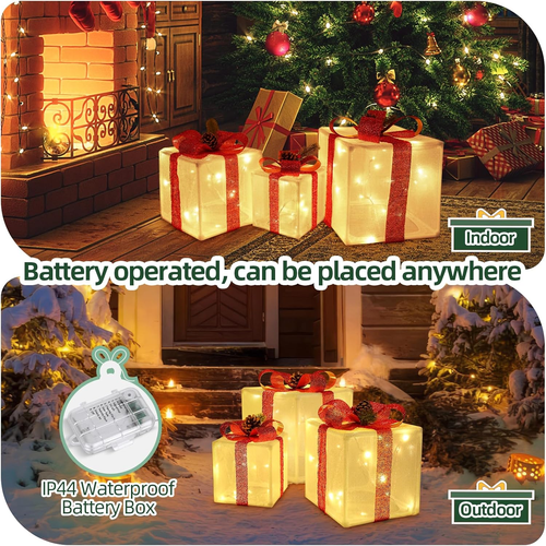 TOAOB Scatole Regalo Illuminate di Natale: Set di 3 Illumina Regali Decorazione Natalizia - Foto 6 di 7
